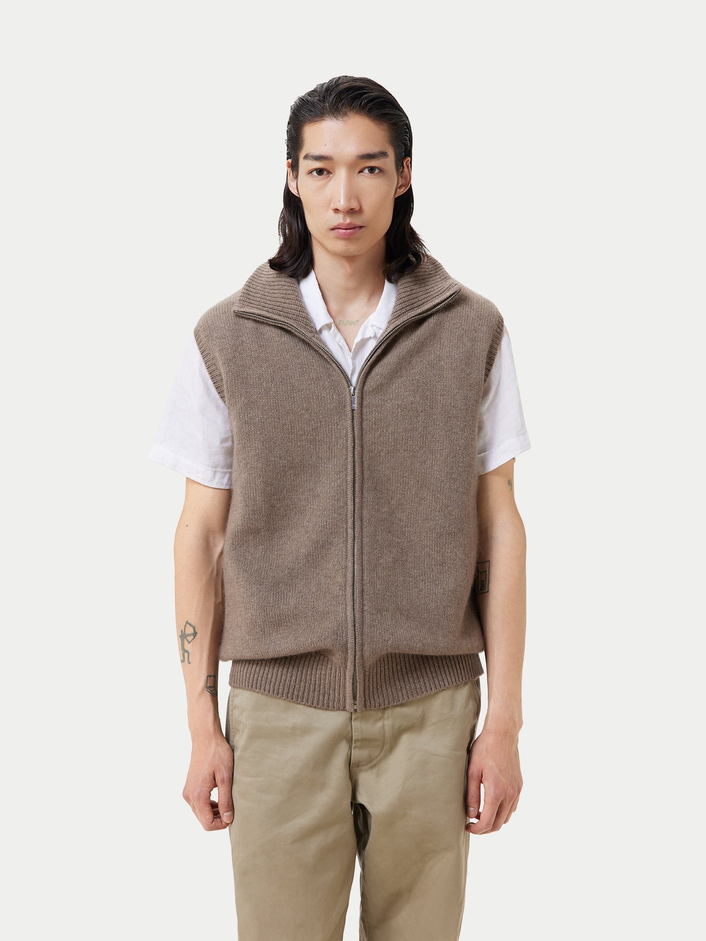 Gilet en cachemire avec fermeture éclair complète Taupe - Gobi Cashmere