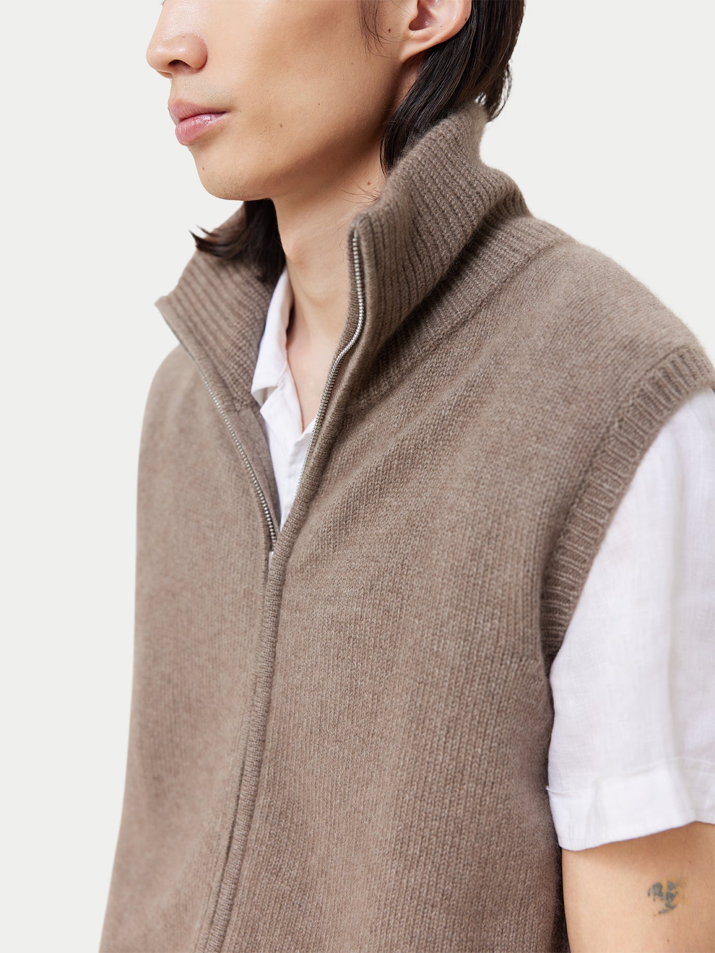 Gilet en cachemire avec fermeture éclair complète Taupe - Gobi Cashmere