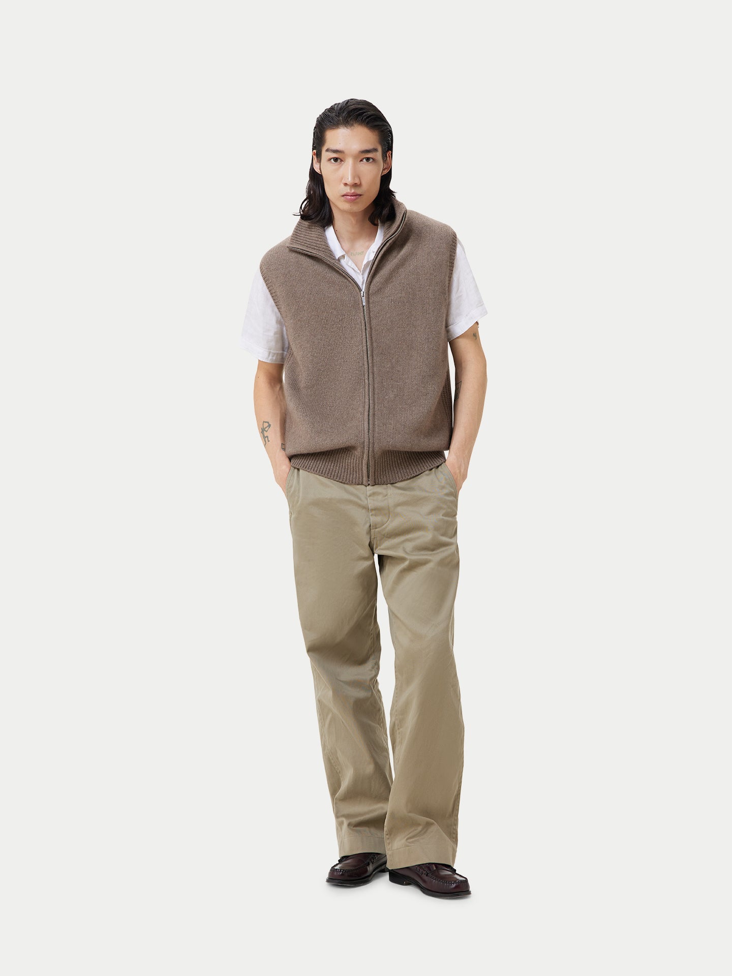 Gilet en cachemire avec fermeture éclair complète Taupe - Gobi Cashmere