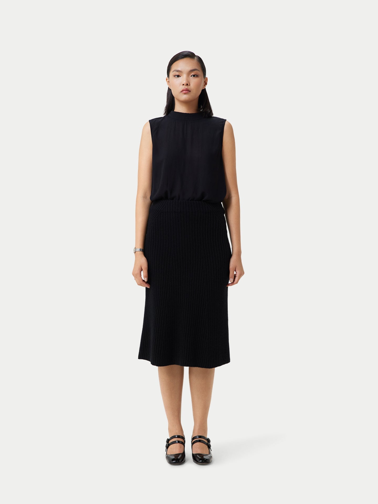 Jupe midi en cachemire Noir  - Gobi Cashmere