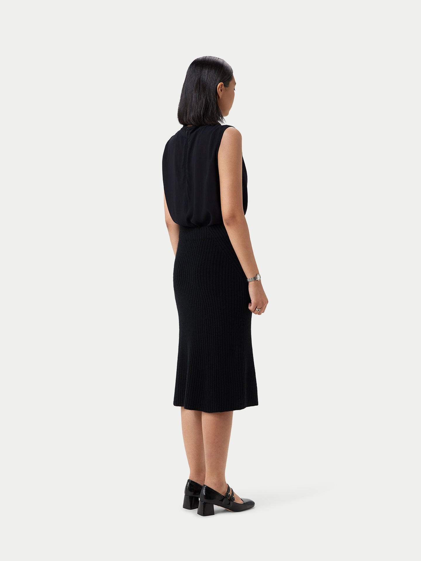 Jupe midi en cachemire Noir  - Gobi Cashmere