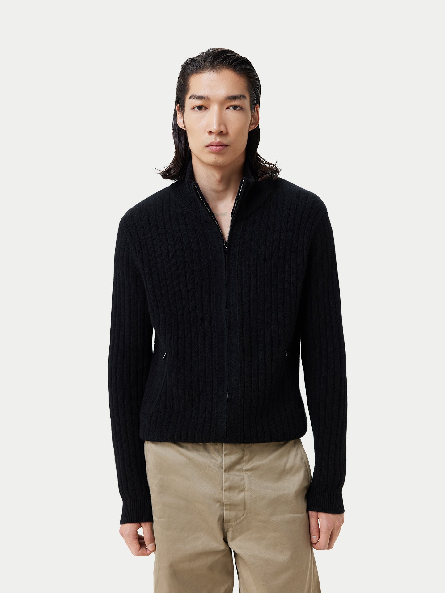Cardigan à fermeture éclair Noir - Gobi Cashmere