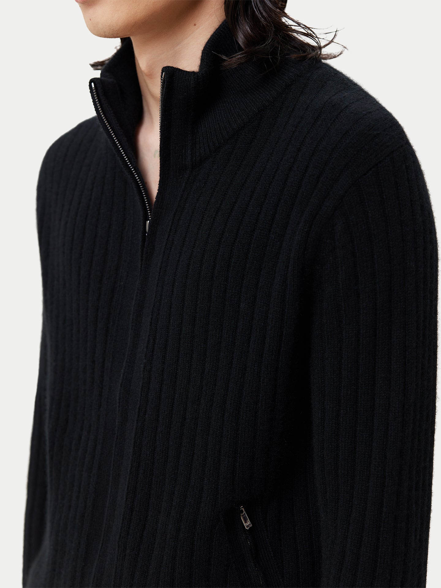 Cardigan à fermeture éclair Noir - Gobi Cashmere
