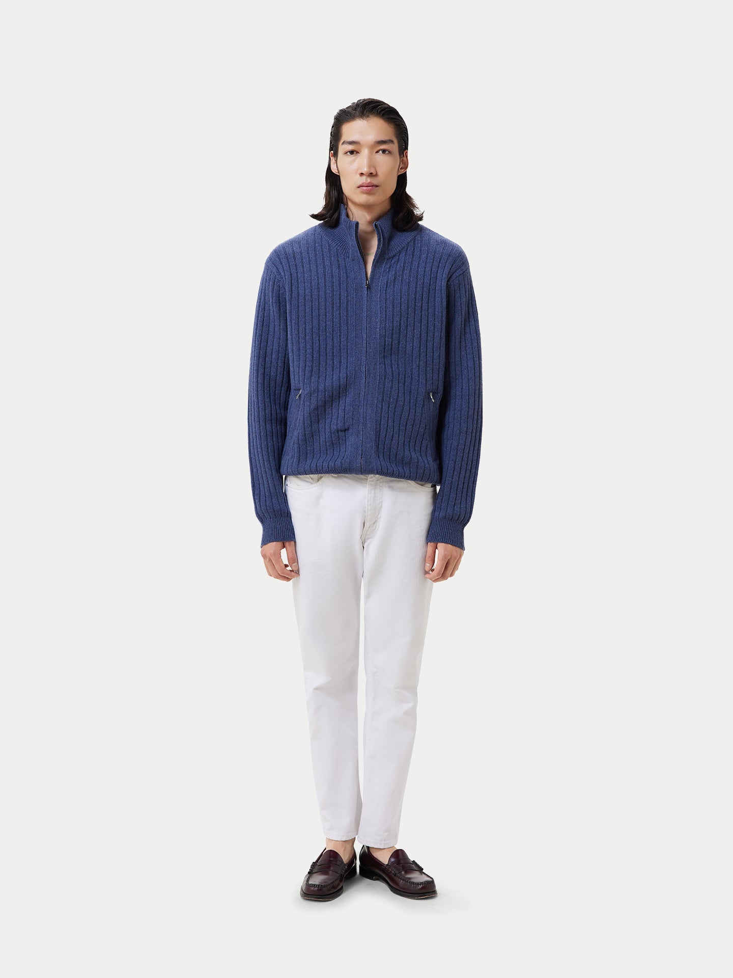 Cardigan à fermeture éclair  Navy - Gobi Cashmere