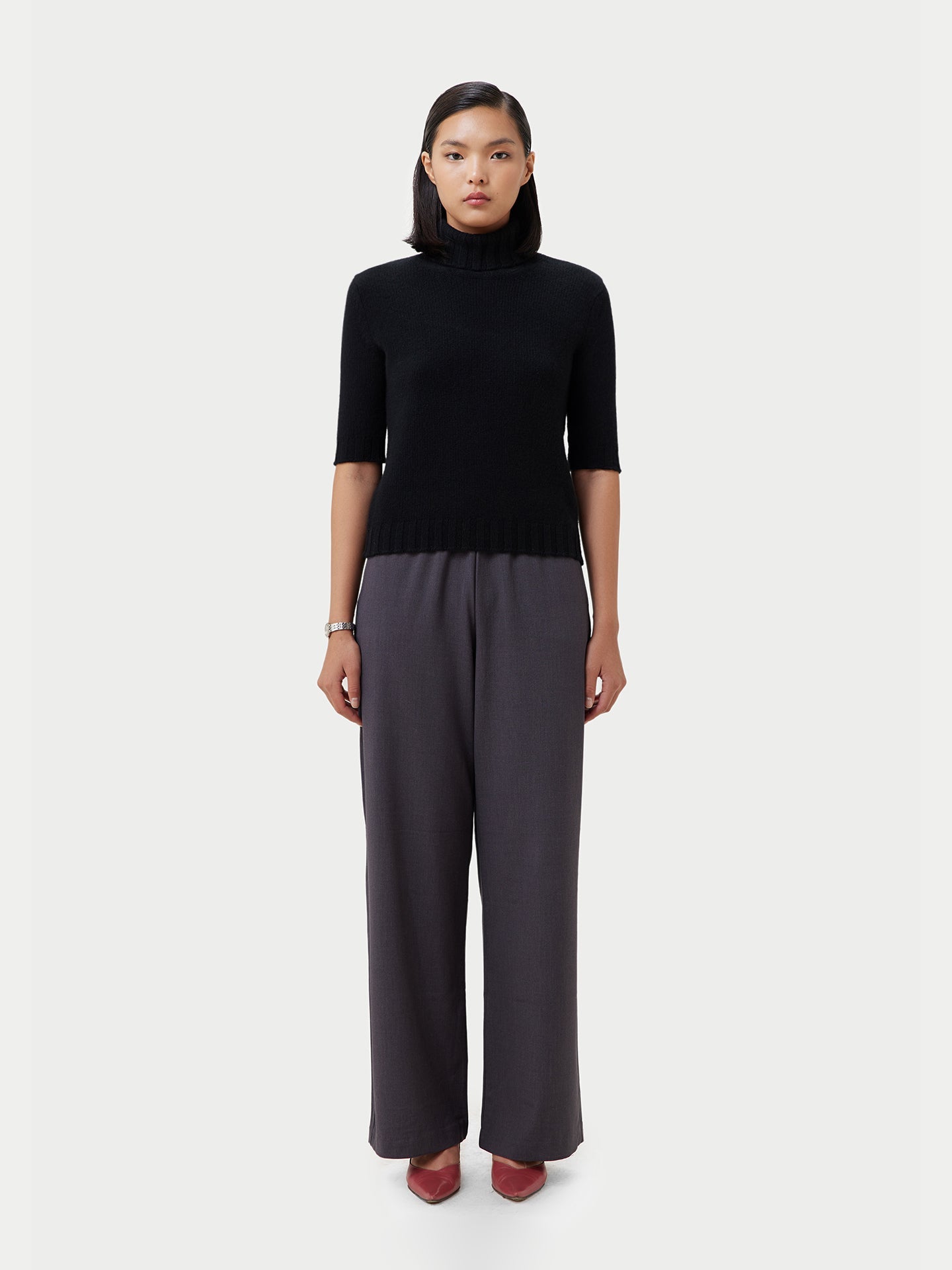 Top col en T en cachemire Noir  - Gobi Cashmere