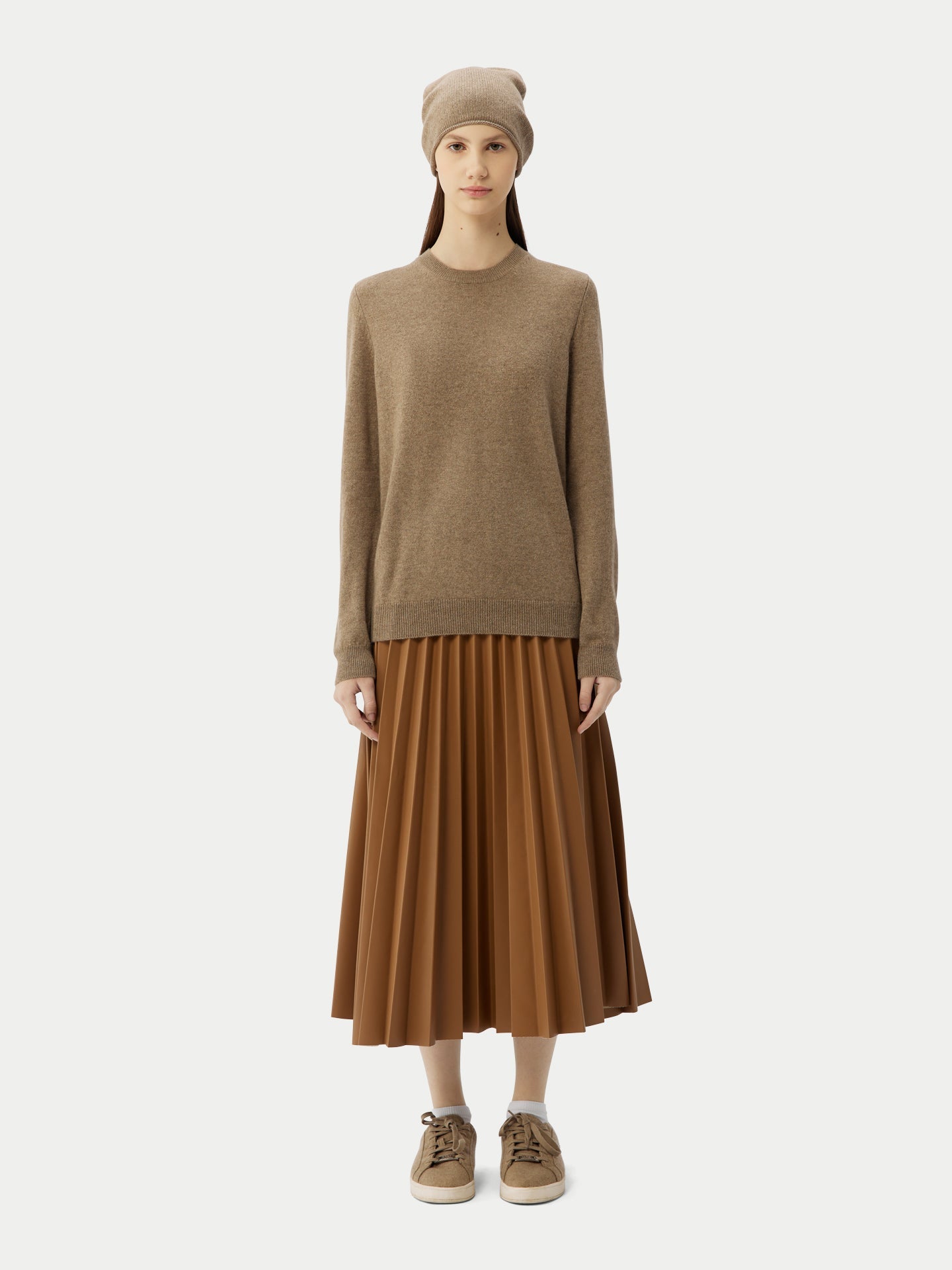 Cachemire léger pour femme Poids Basique Col Rond Taupe- Gobi Cashmere
