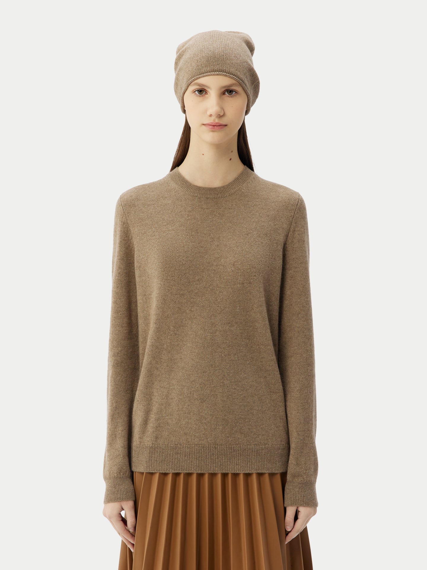 Cachemire léger pour femme Poids Basique Col Rond Taupe- Gobi Cashmere
