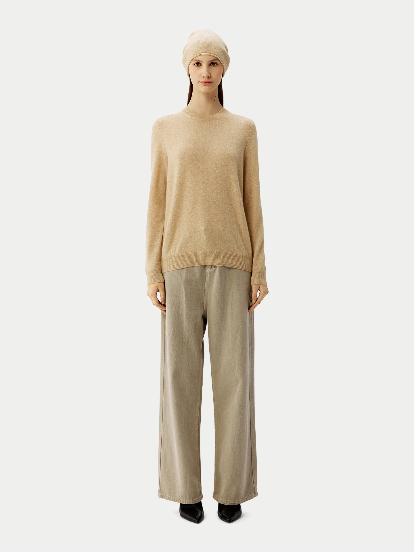 Cachemire léger pour femme Poids Basique Col Rond Taupe - Gobi Cashmere
