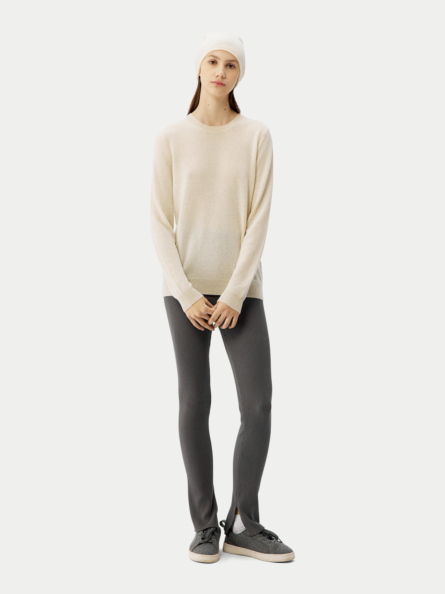Cachemire léger pour femme Poids Basique Col Rond Blanc - Gobi Cashmere