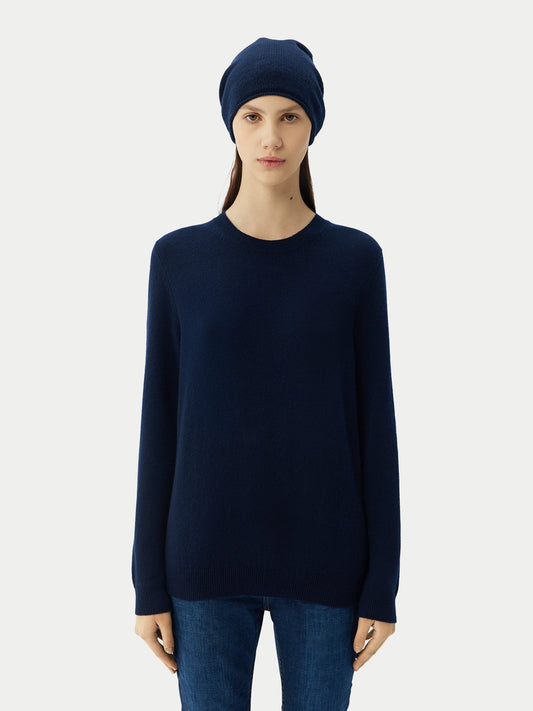 Cachemire léger pour femme Poids Basique Col Rond Marine - Gobi Cashmere