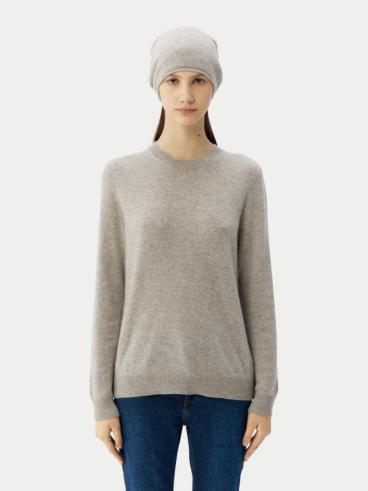 Cachemire léger pour femme Poids Basique Col Rond Gris - Gobi Cashmere