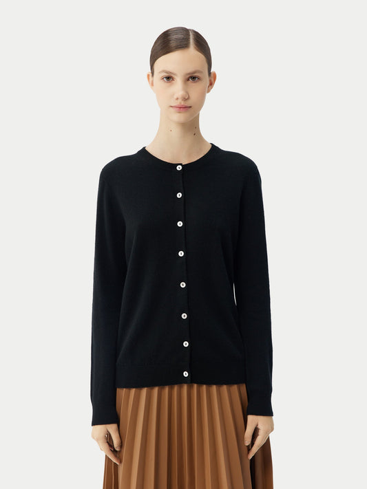 Cardigan col rond en Cachemire pour femmes Noir - Gobi Cashmere