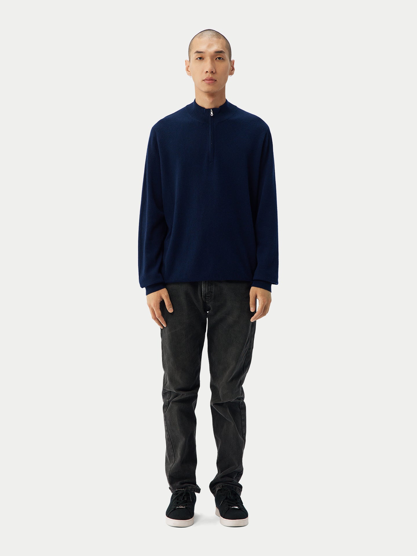 Pull polo demi en Cachemire pour hommes Marin - Gobi Cashmere