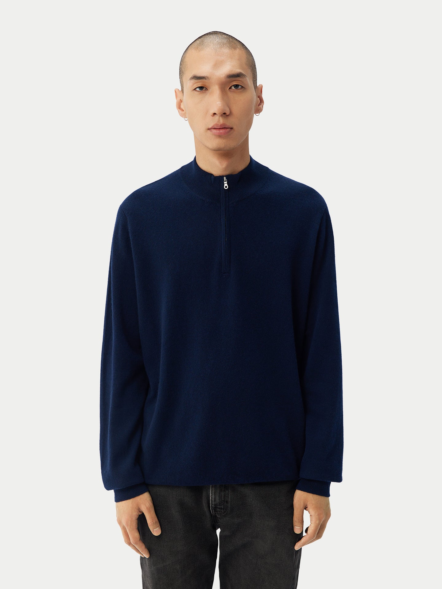 Pull polo demi en Cachemire pour hommes Marin - Gobi Cashmere