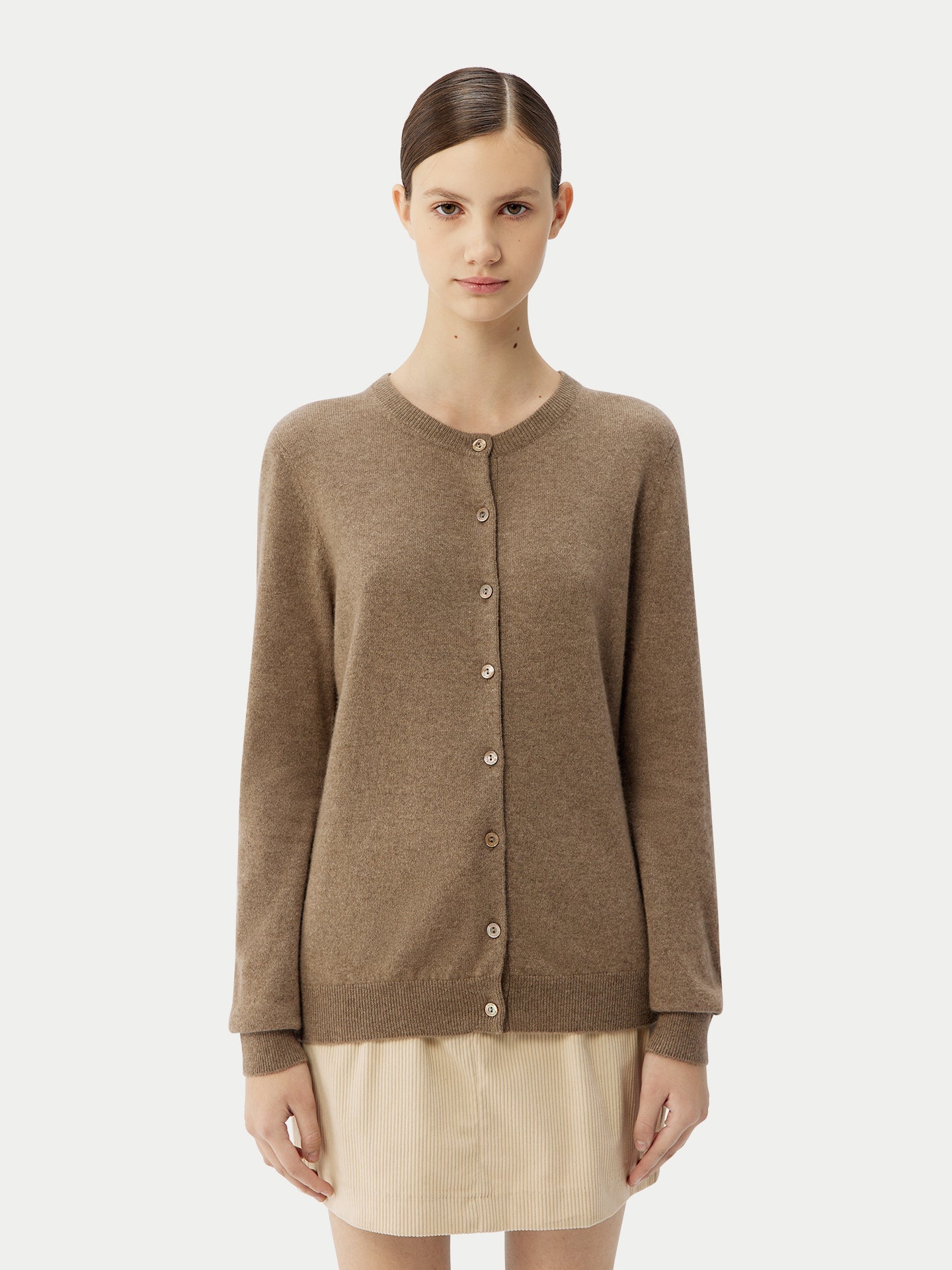 Cardigan col rond en Cachemire pour femmes Taupe - Gobi Cashmere