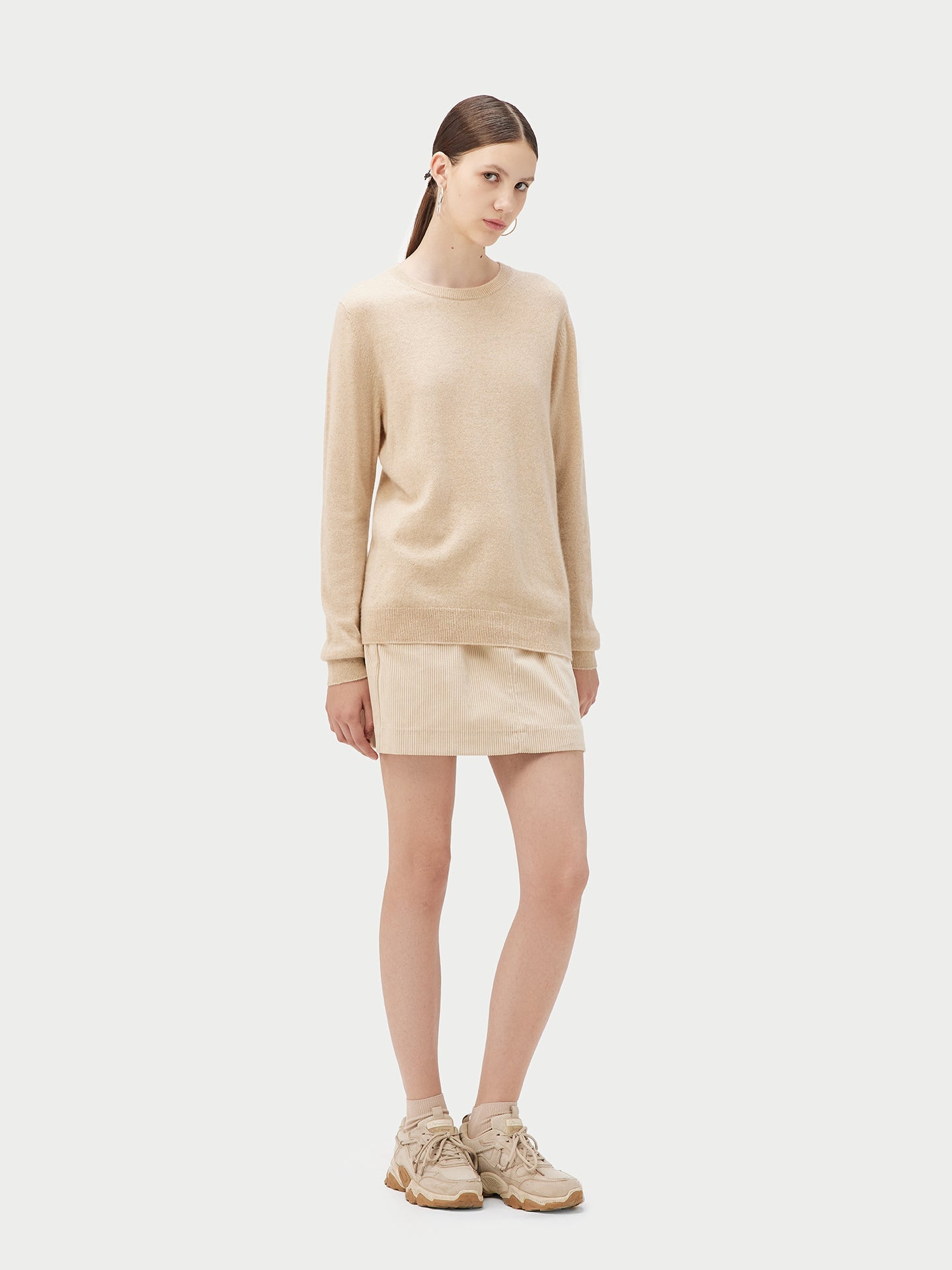 Pull col rond en Cachemire pour femmes Beige - Gobi Cashmere