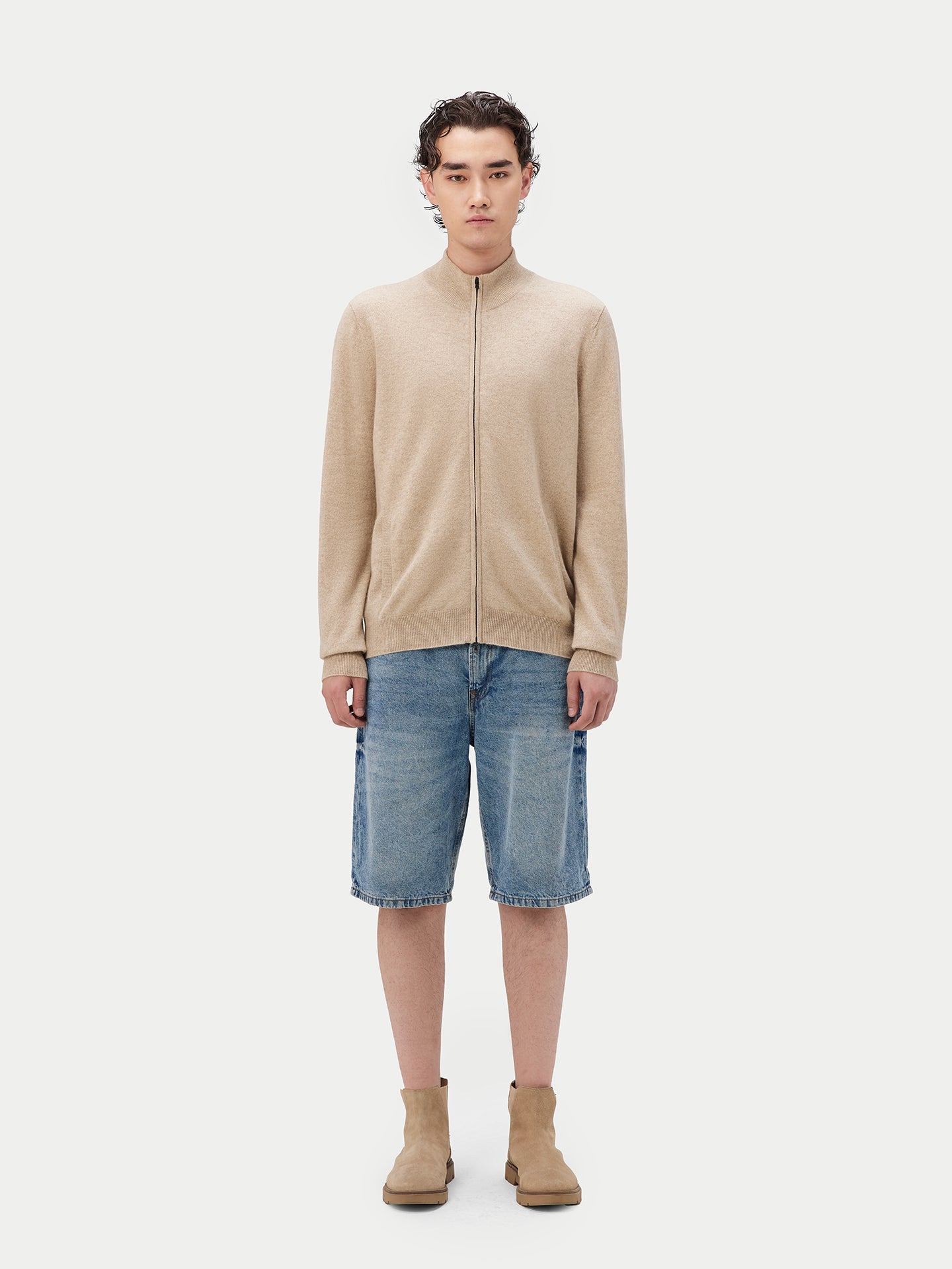 Cardigan à col montant en Cachemire pour hommes Taupe - Gobi Cashmere