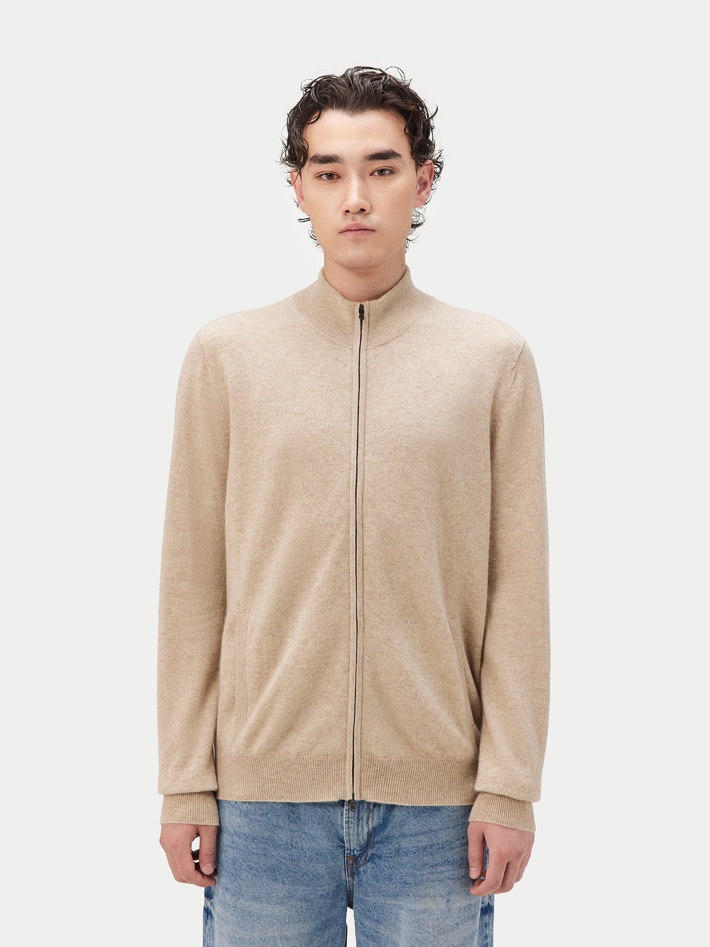 Cardigan à col montant en Cachemire pour hommes Taupe - Gobi Cashmere