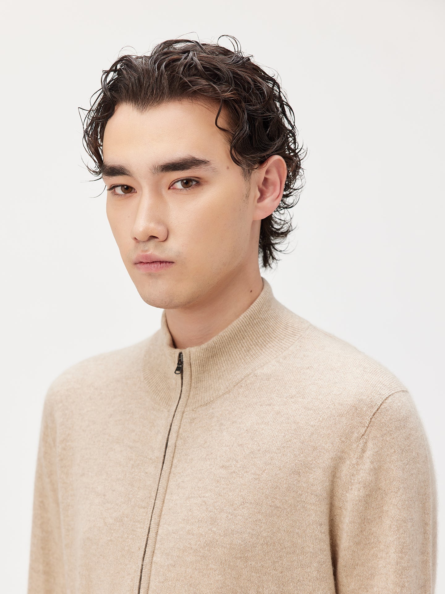 Cardigan à col montant en Cachemire pour hommes Taupe - Gobi Cashmere