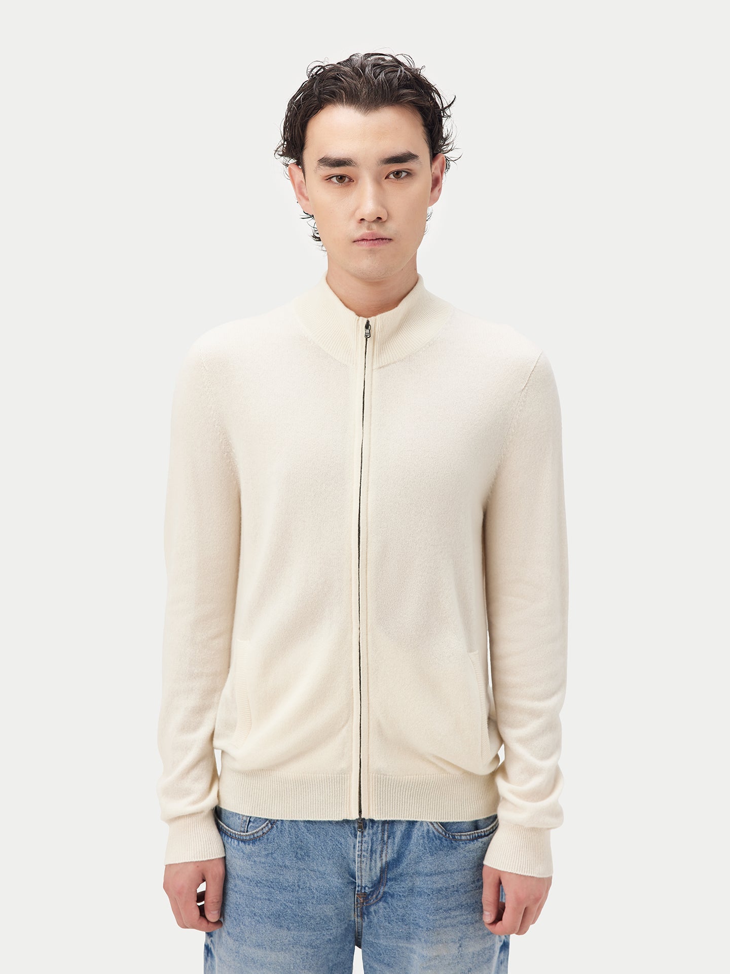 Cardigan à col montant en Cachemire pour hommes Blanc - Gobi Cashmere