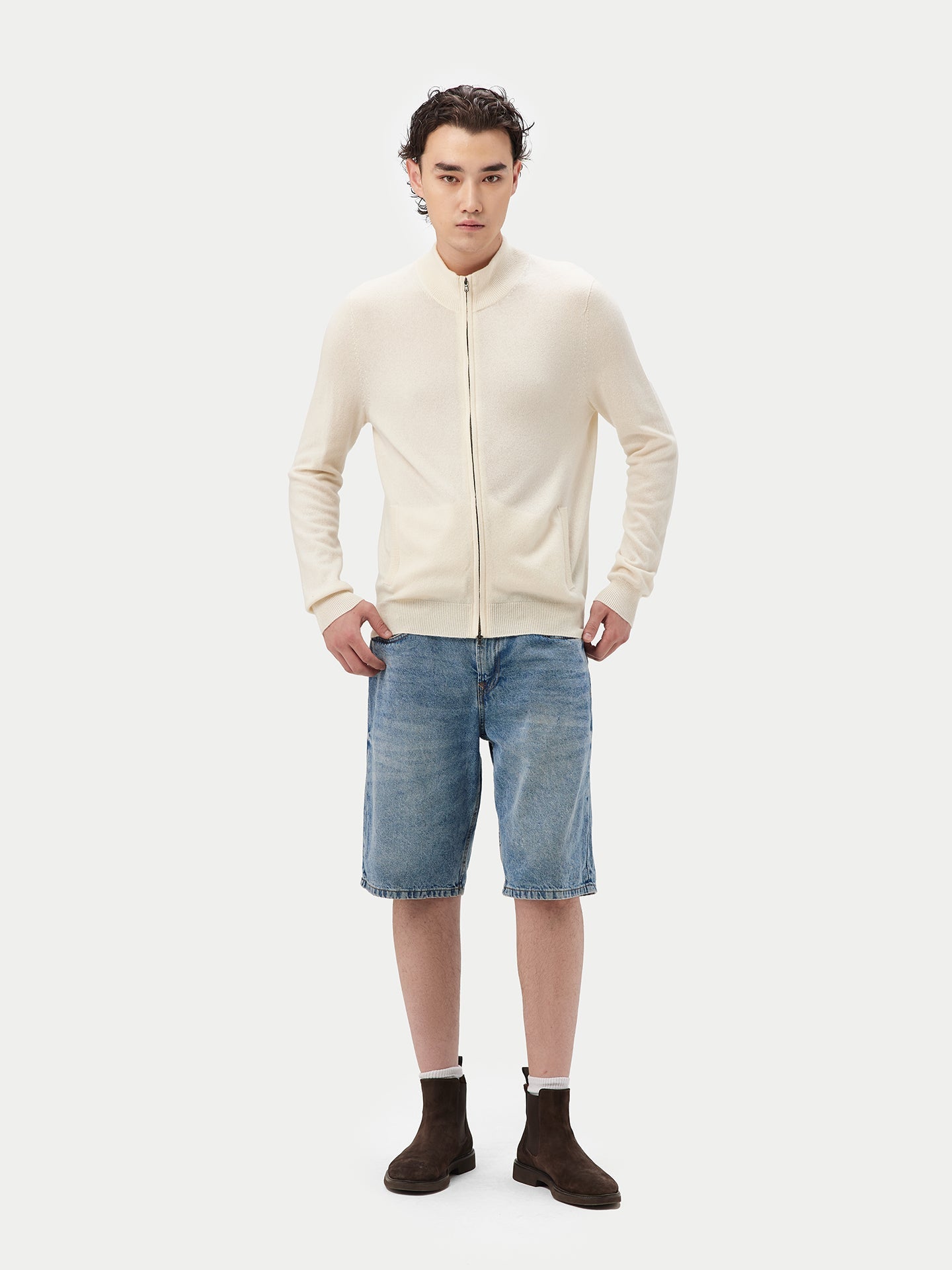 Cardigan à col montant en Cachemire pour hommes Blanc - Gobi Cashmere