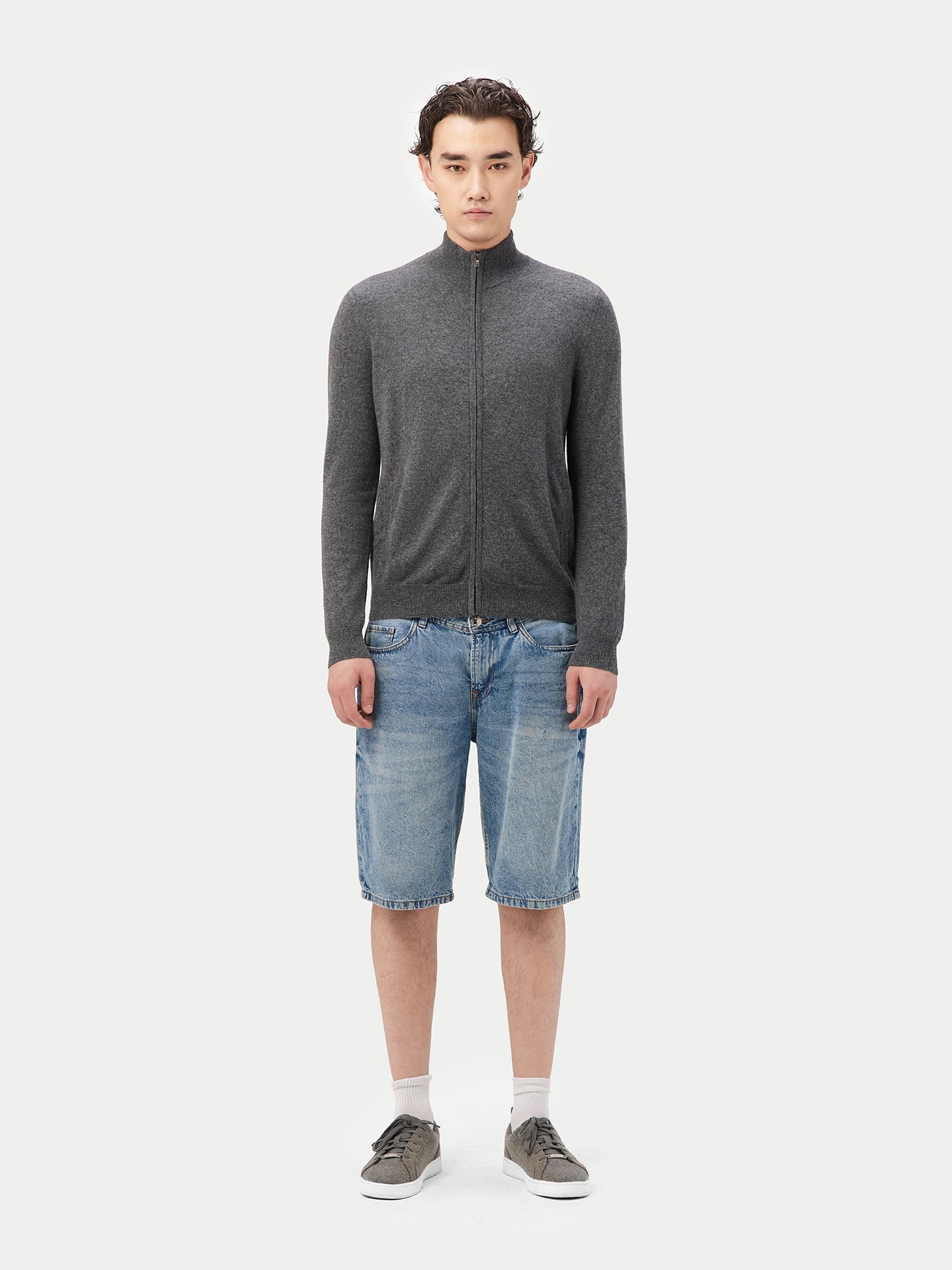 Cardigan à col montant en cachemire pour  homme , couleur Gris - Gobi Cashmere