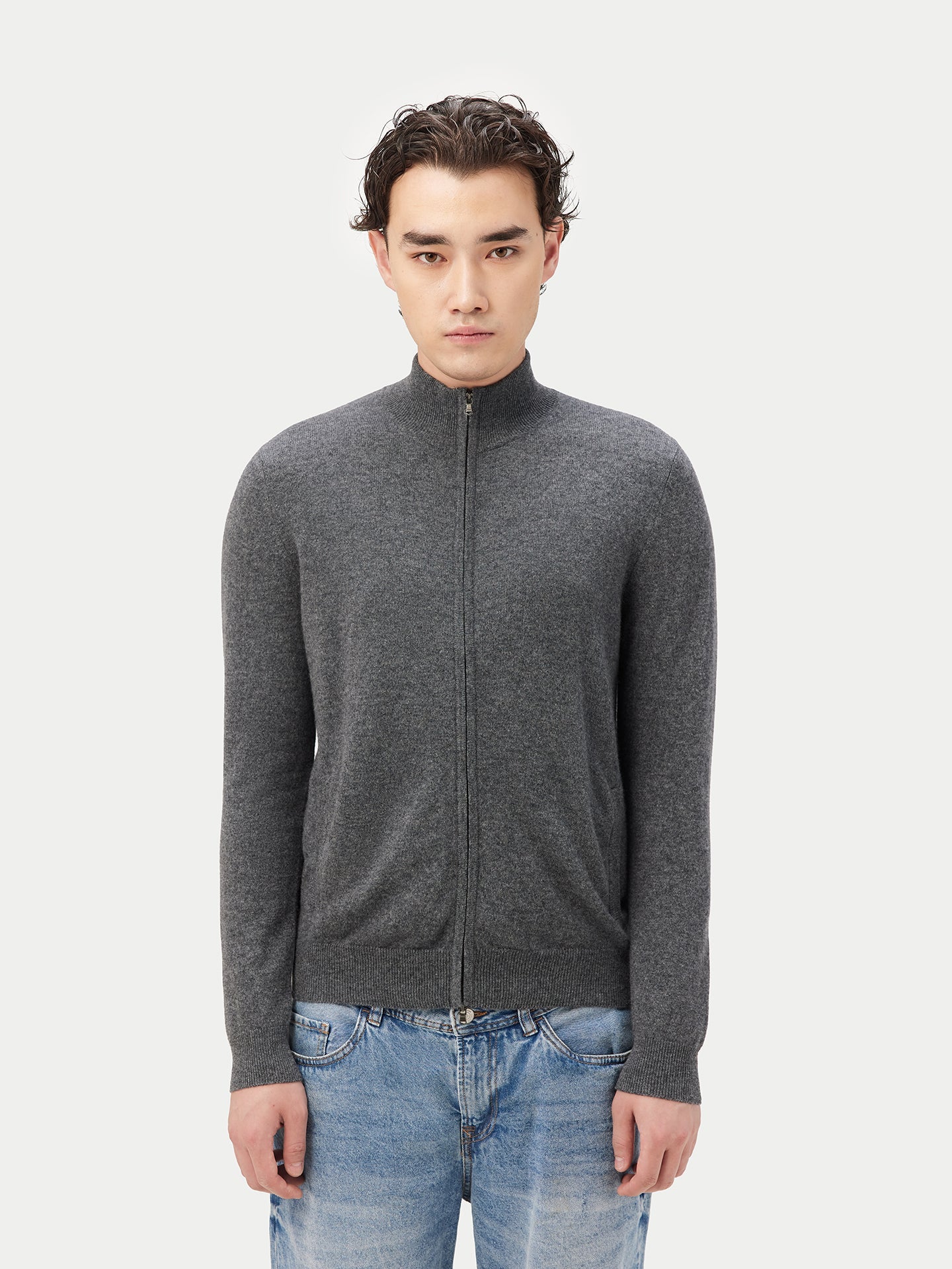 Cardigan à col montant en cachemire pour  homme , couleur Gris - Gobi Cashmere