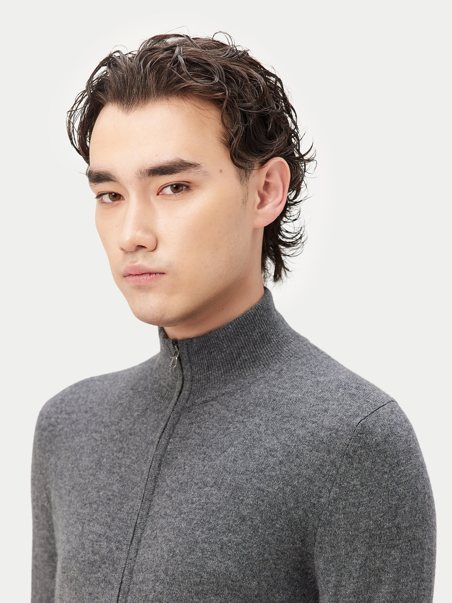 Cardigan à col montant en cachemire pour  homme , couleur Gris - Gobi Cashmere