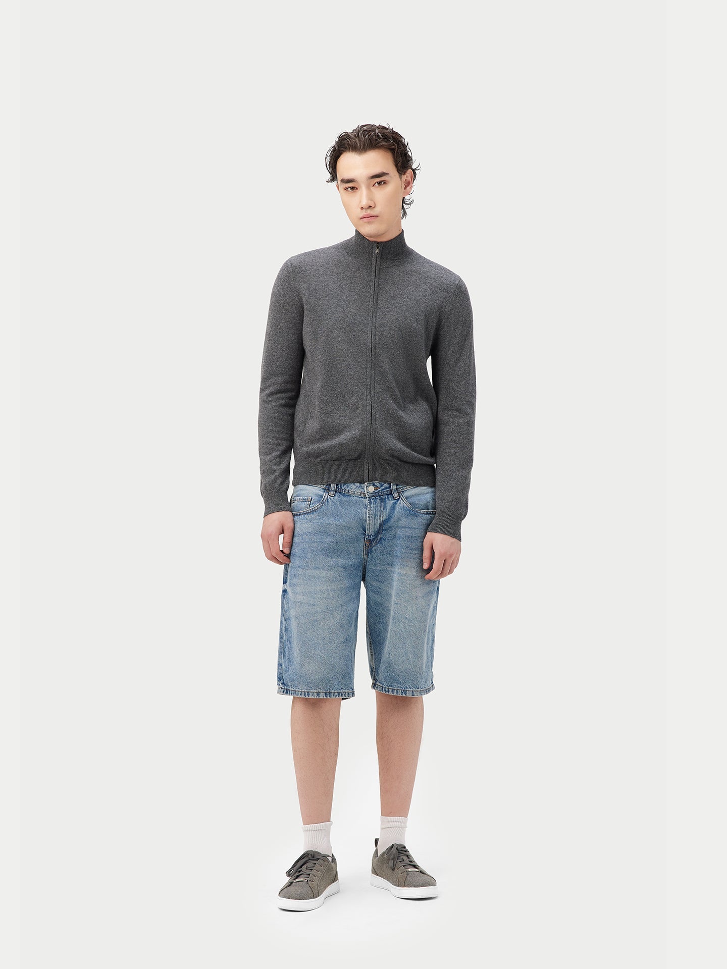 Cardigan à col montant en cachemire pour  homme , couleur Gris - Gobi Cashmere