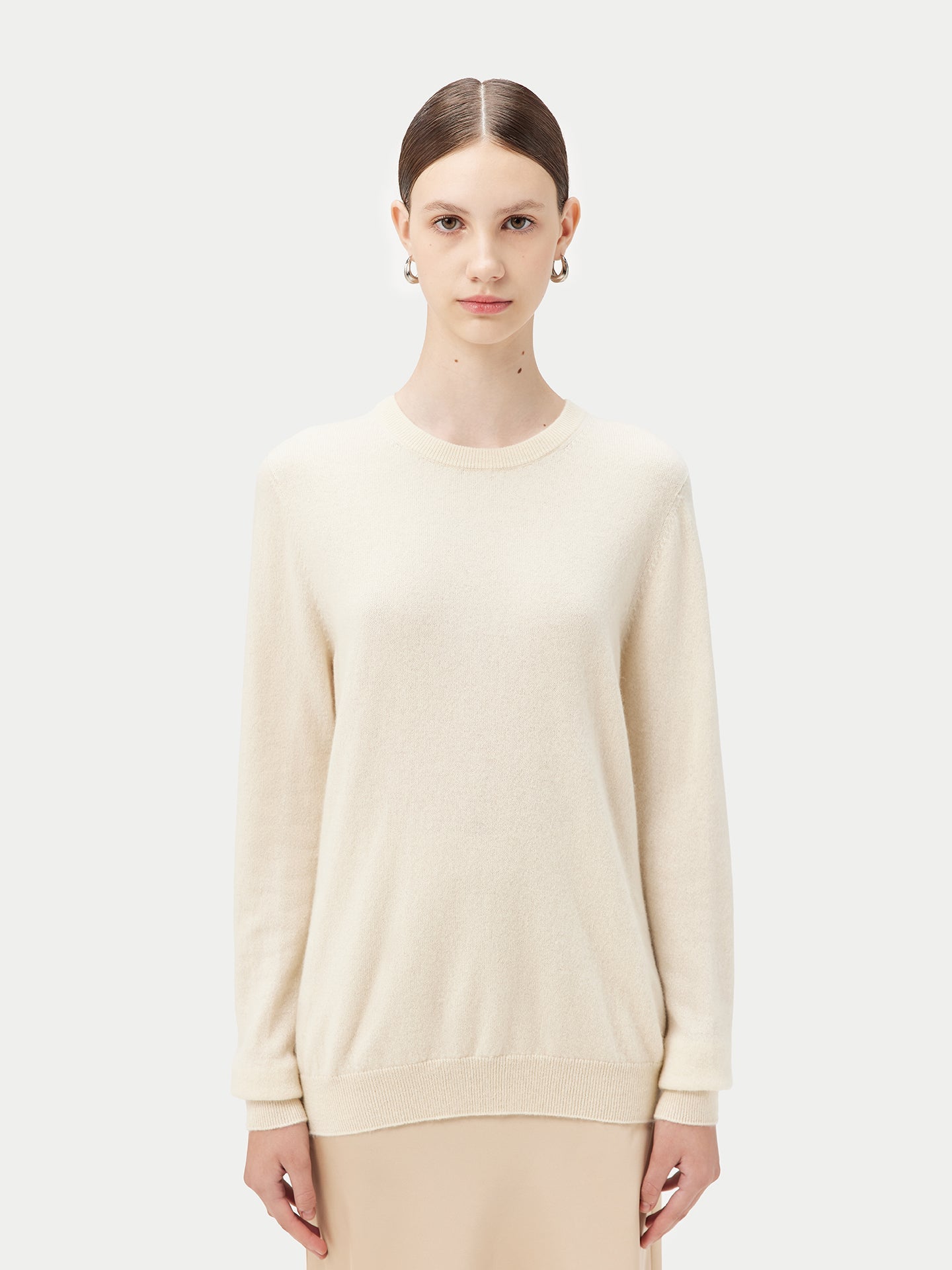 Pull coll rond en Cachemire pour  femme , couleur Blanc  - Gobi Cashmere