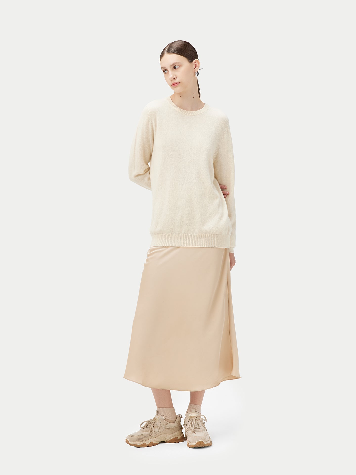 Pull coll rond en Cachemire pour  femme , couleur Blanc  - Gobi Cashmere
