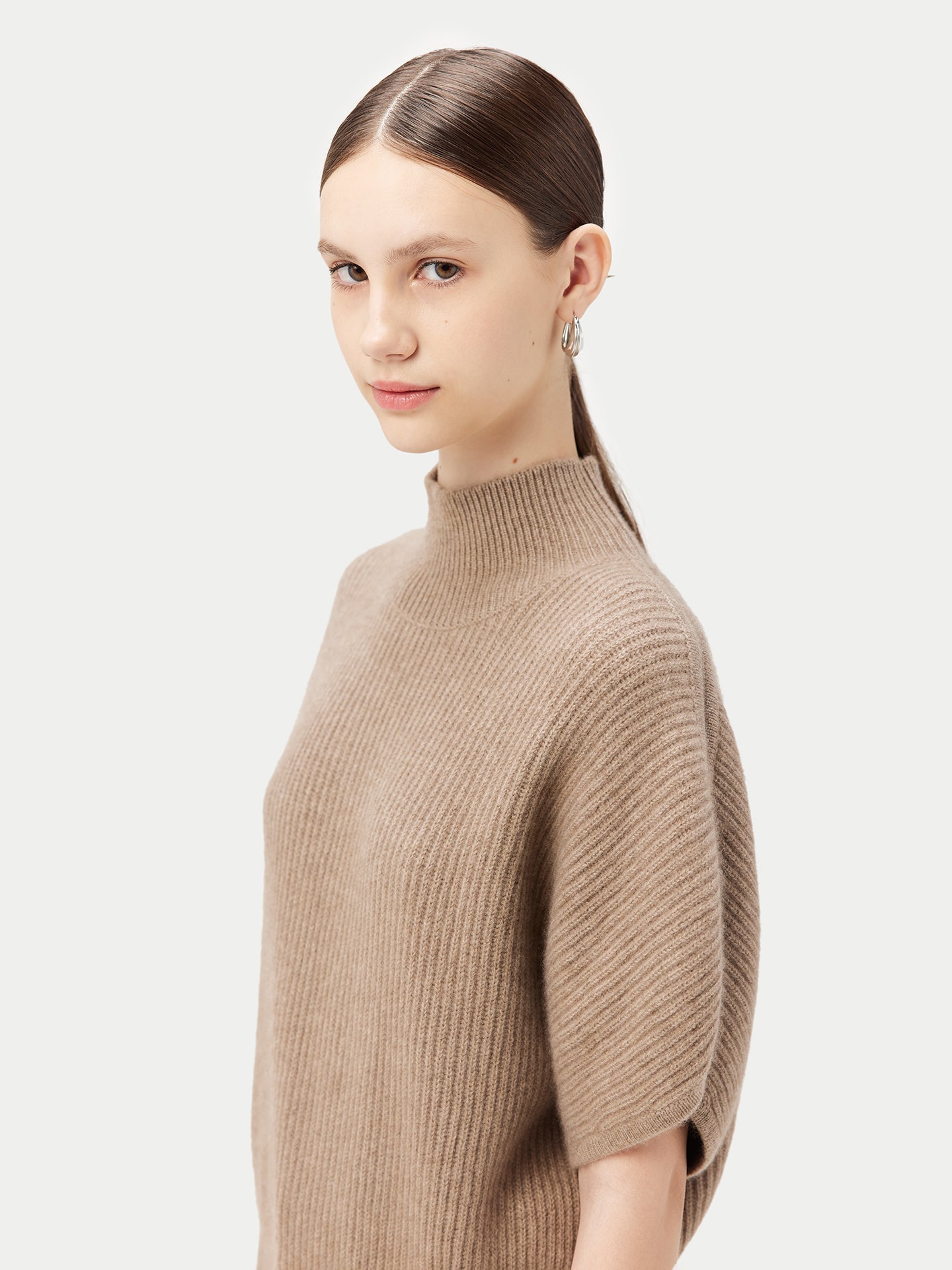 Responsible Cashmere-Col roulé à manches courte en cachemire