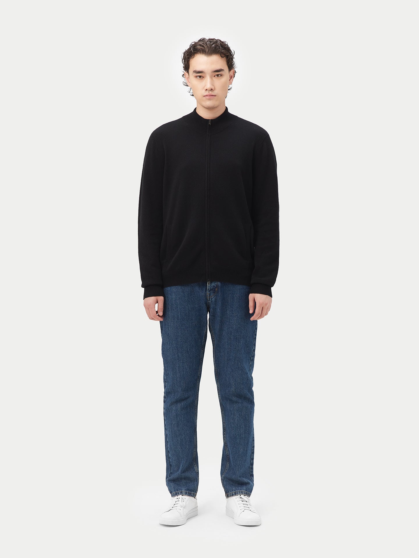Cardigan à col montant en Cachemire pour hommes Noir - Gobi Cashmere