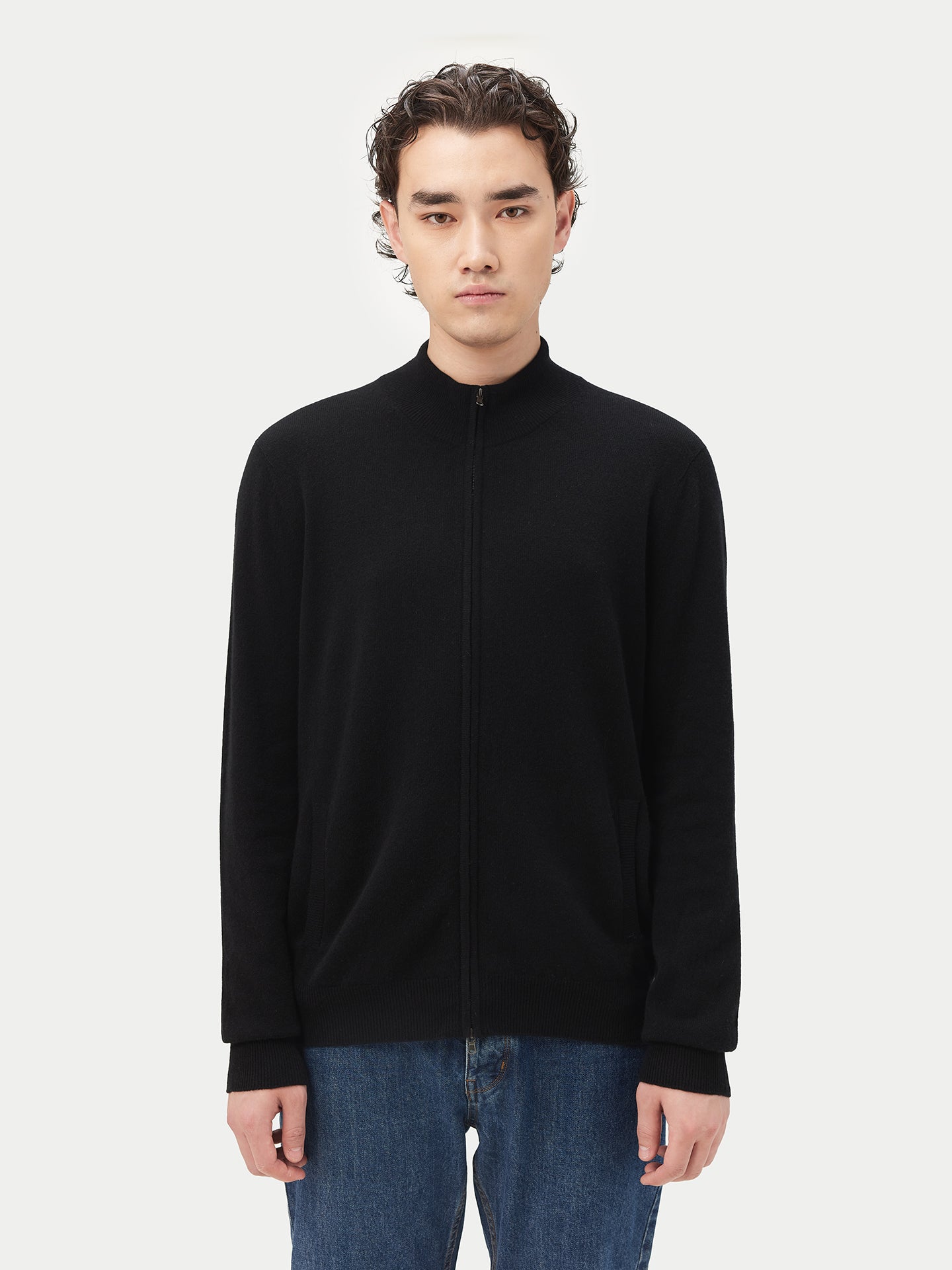 Cardigan à col montant en Cachemire pour hommes Noir - Gobi Cashmere