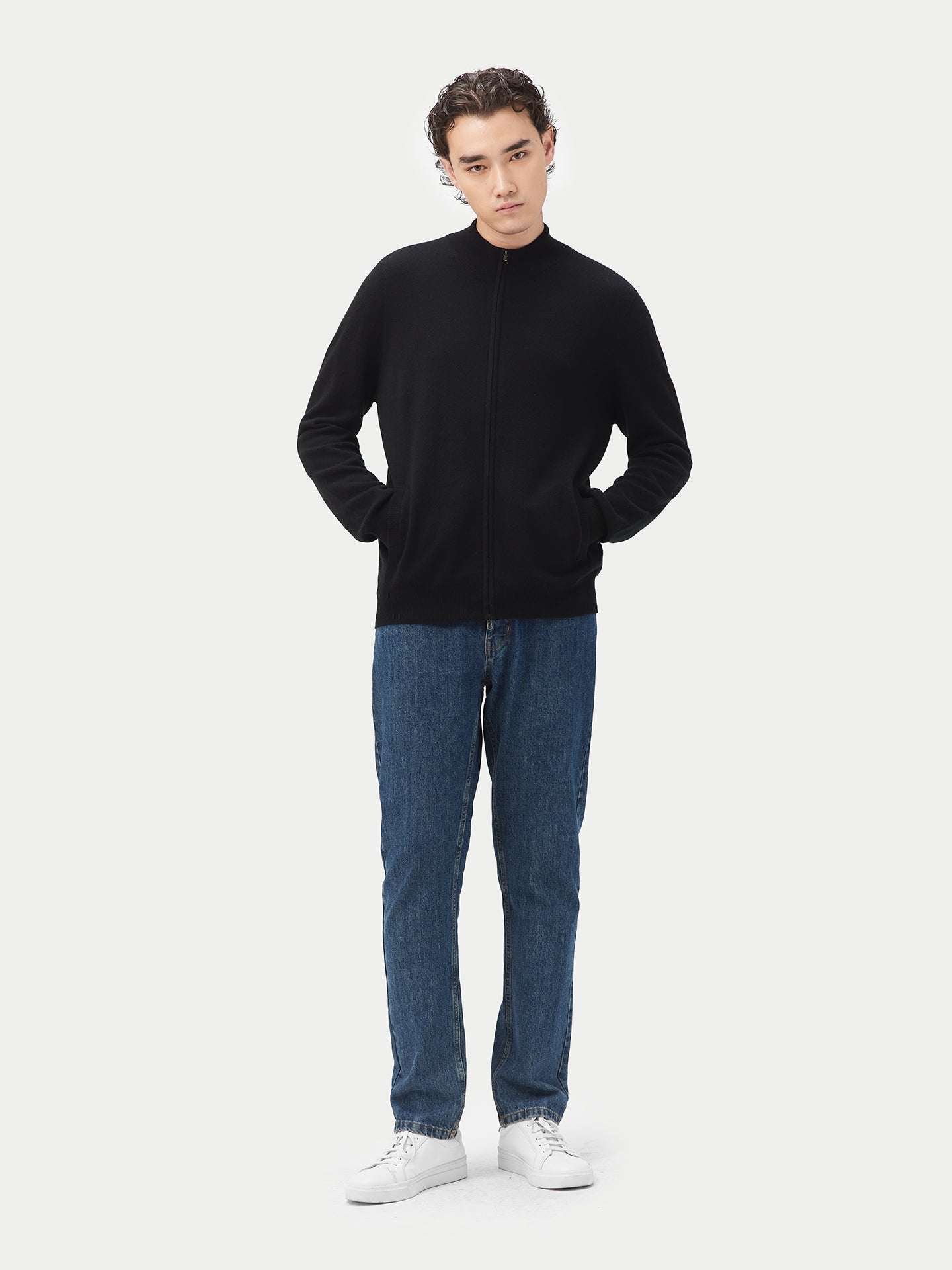 Cardigan à col montant en Cachemire pour hommes Noir - Gobi Cashmere