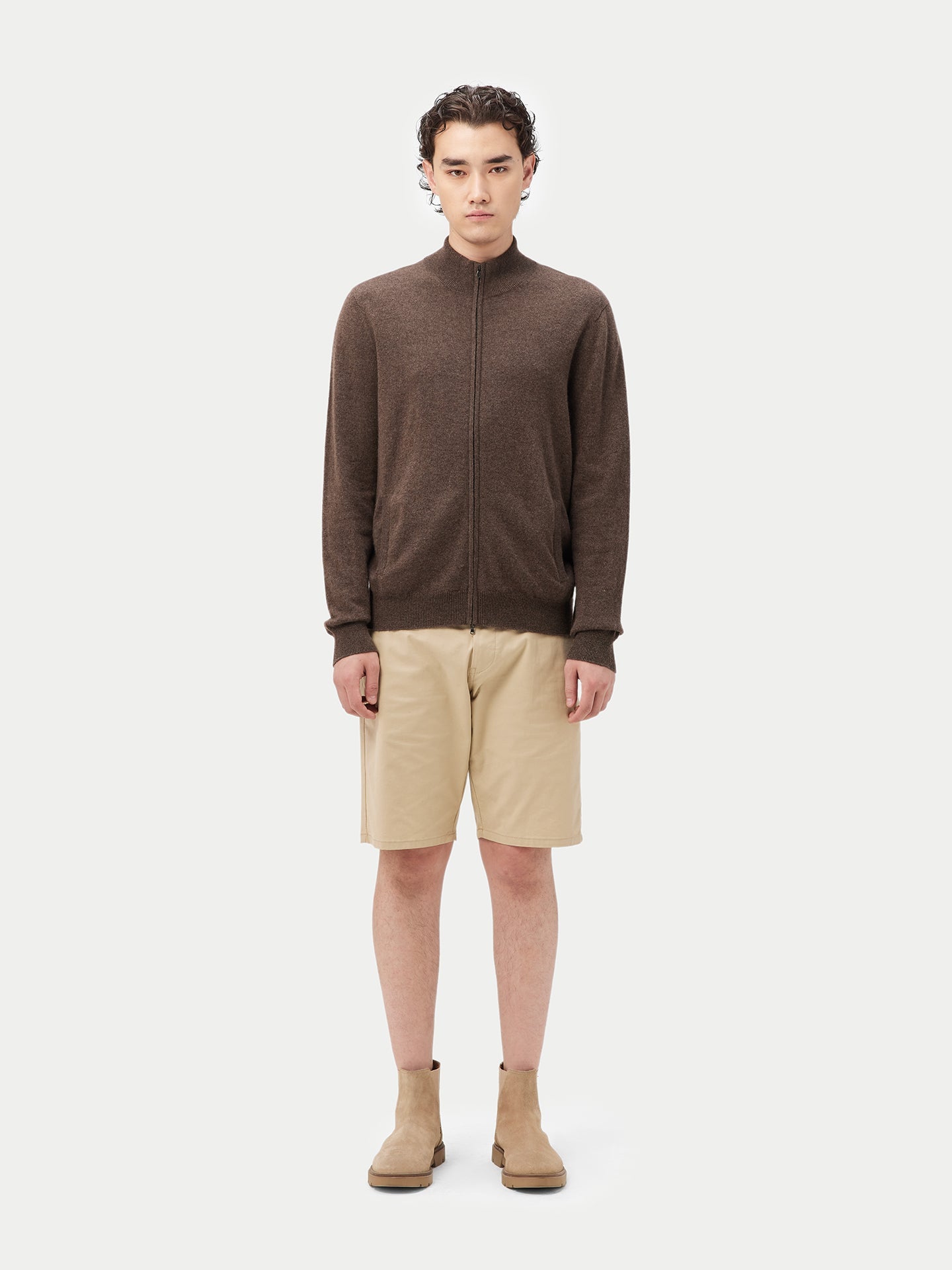 Cardigan à col montant en Cachemire pour hommes Taupe - Gobi Cashmere