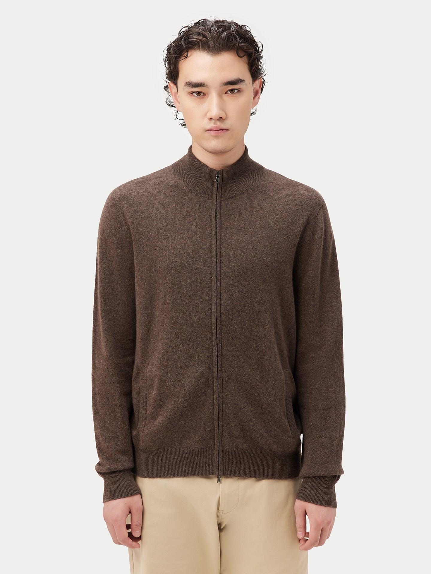 Cardigan à col montant en Cachemire pour hommes Taupe - Gobi Cashmere