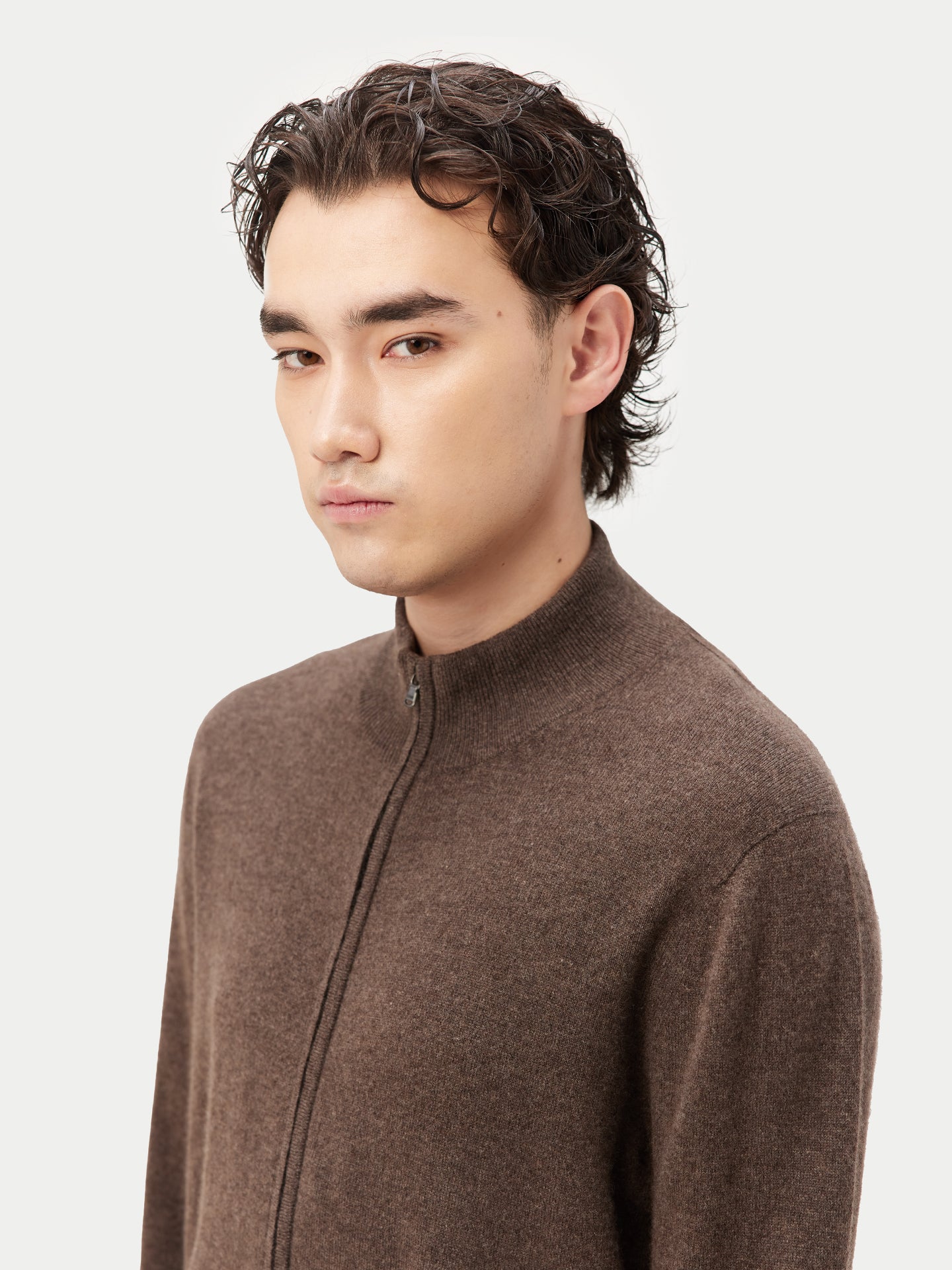 Cardigan à col montant en Cachemire pour hommes Taupe - Gobi Cashmere