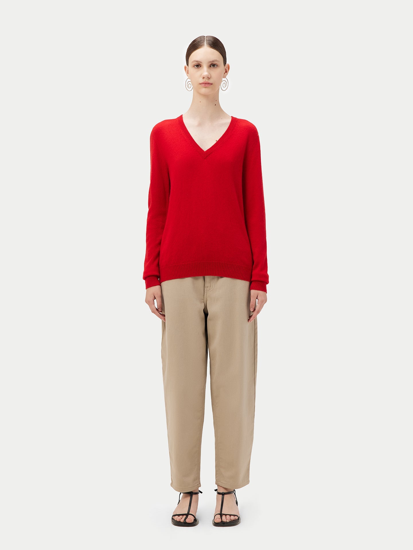 Pull col en V en Cachemire pour femmes Rouge - Gobi Cashmere