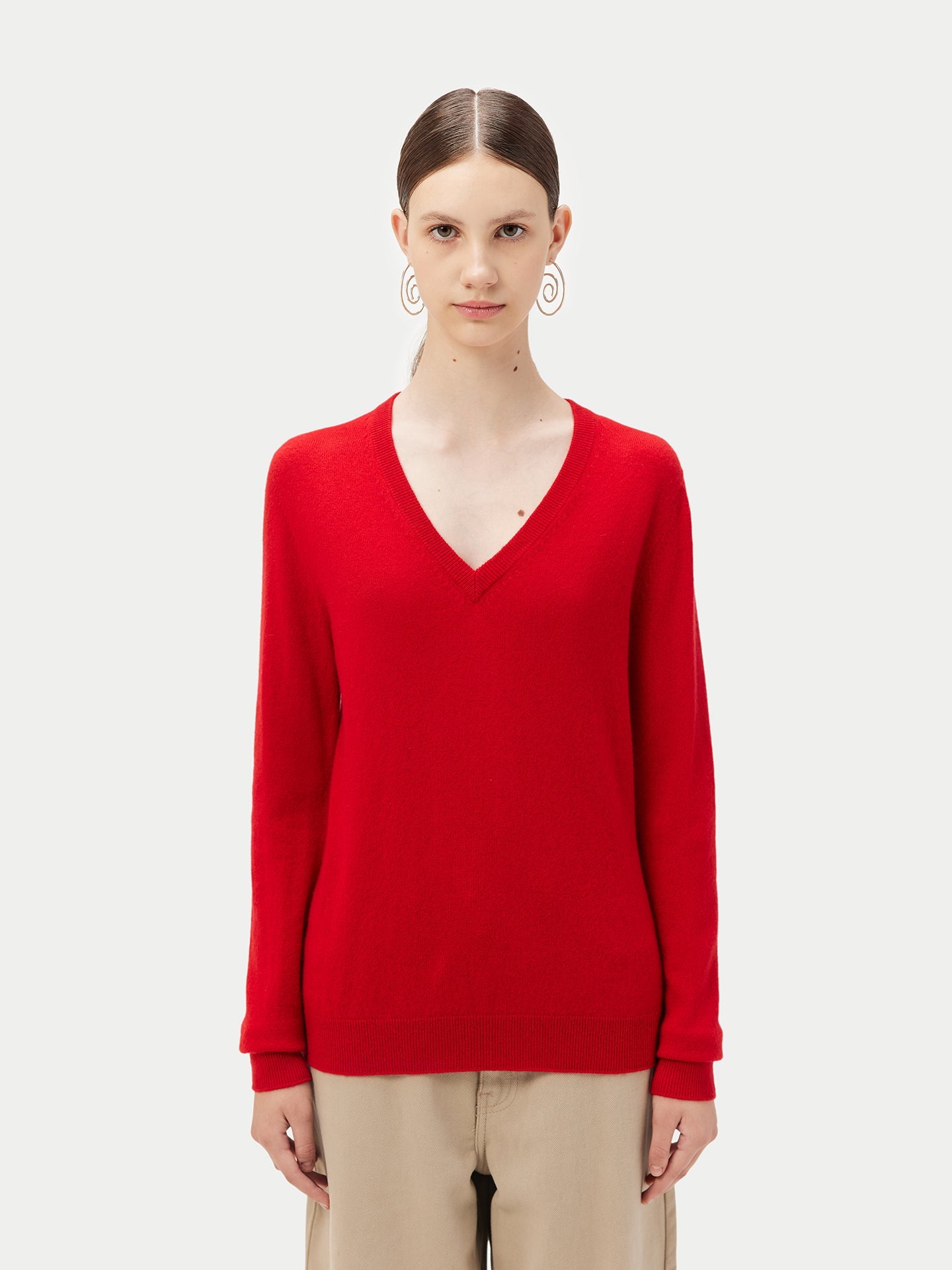 Pull col en V en Cachemire pour femmes Rouge - Gobi Cashmere