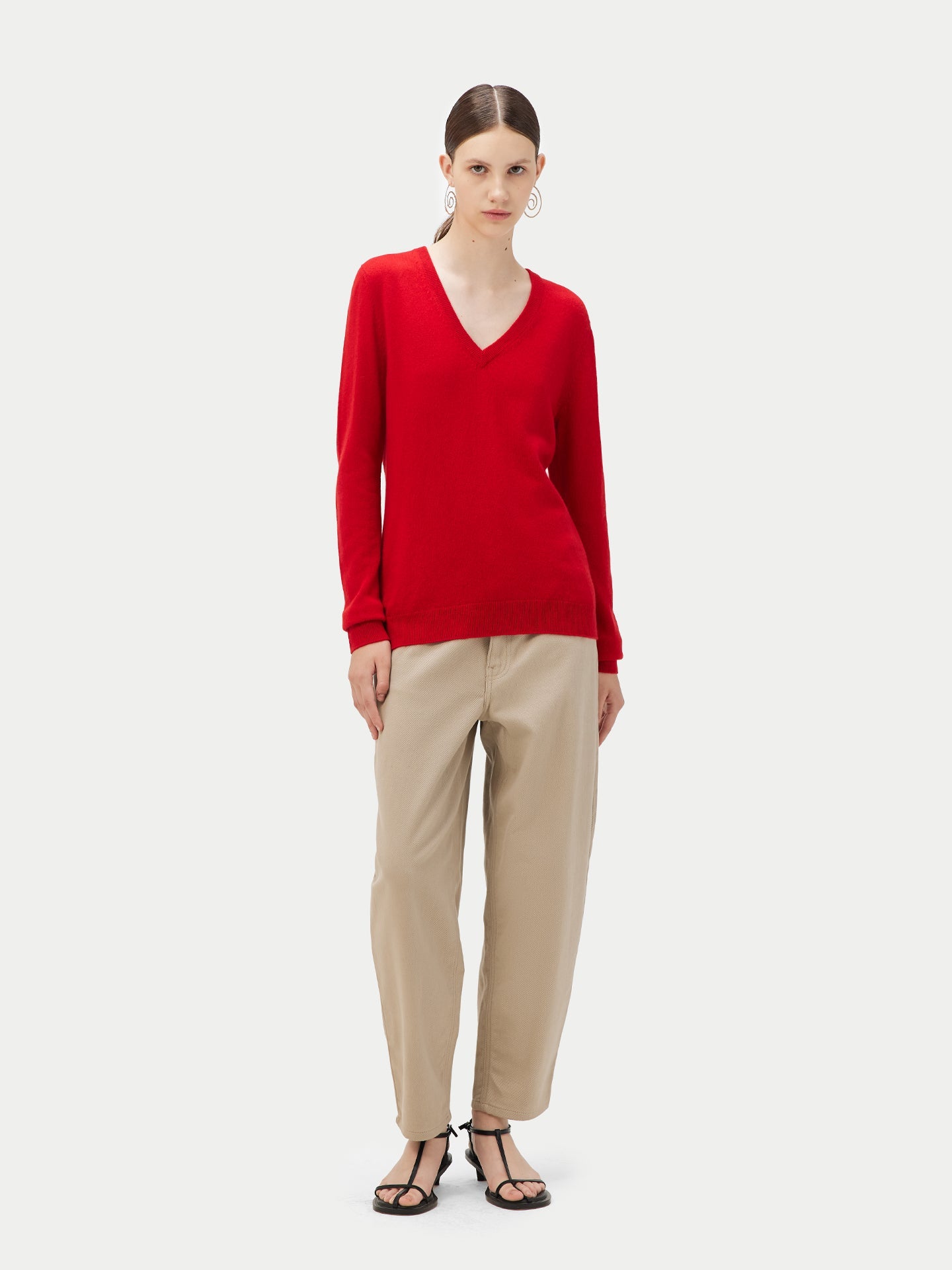 Pull col en V en Cachemire pour femmes Rouge - Gobi Cashmere