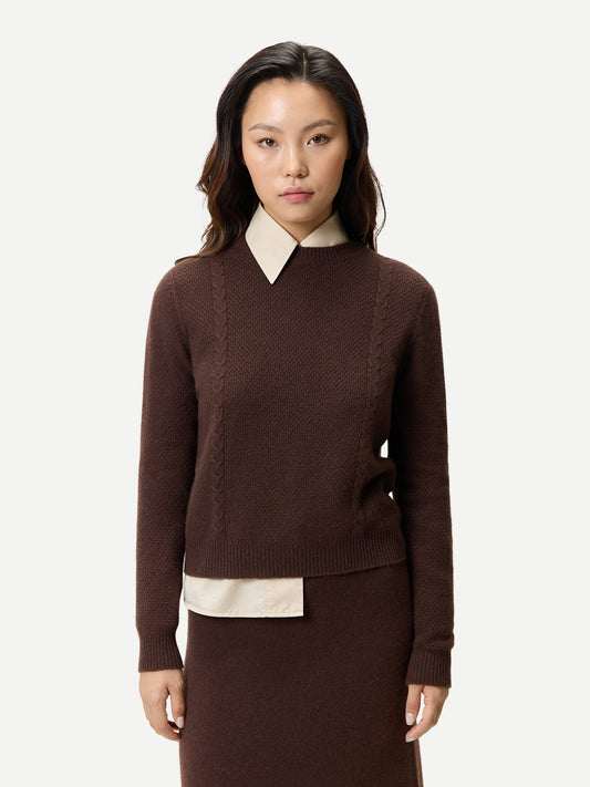 Pull Cachemire Cropped Col Rond Femme couleur marron | GOBI Cashmere