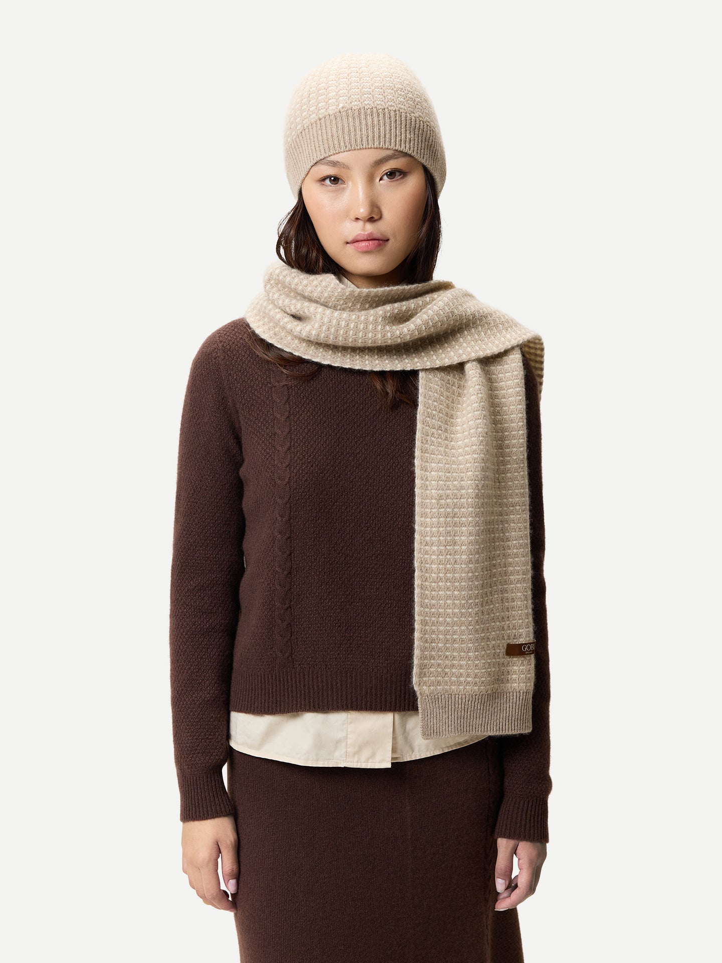 Chapeau en Cachemire Tricot Waffle Couleur Organique