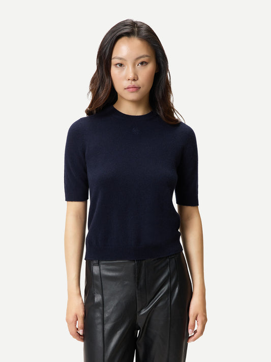 Pull Cachemire Manches Courtes Femme couleur marine | GOBI Cashmere