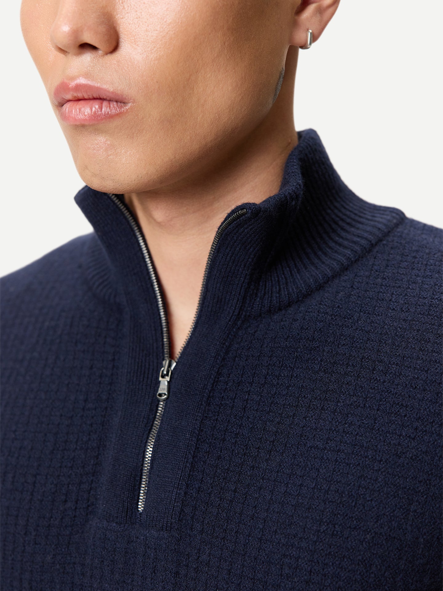 Pull Cachemire Waffle Demi-Zip Homme couleur navy | GOBI Cashmere