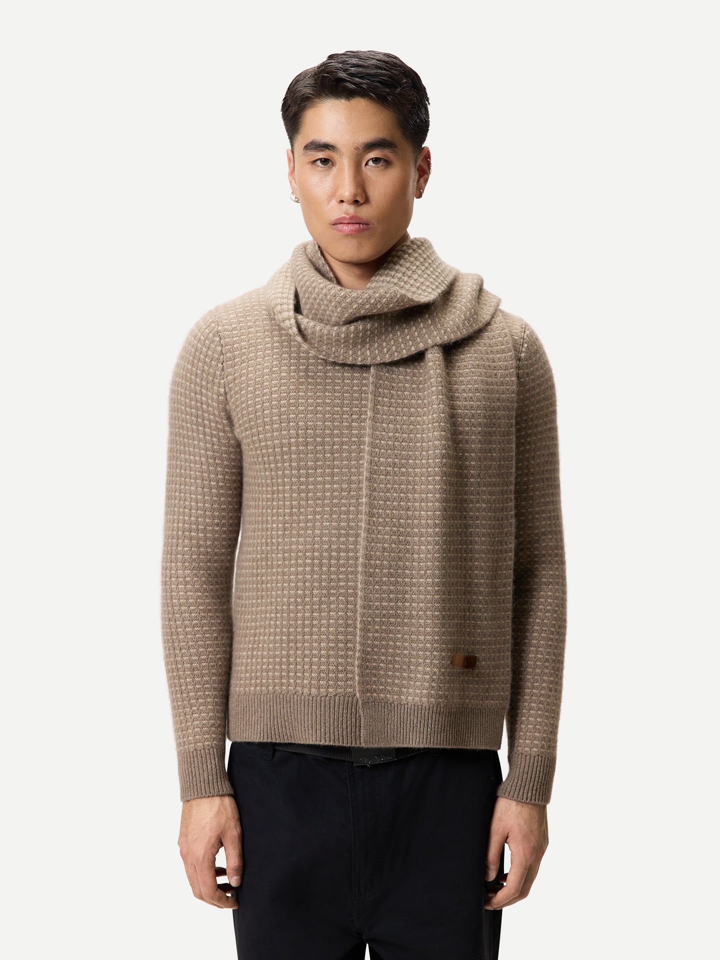Écharpe Cachemire Waffle couleur taupe| GOBI Cashmere