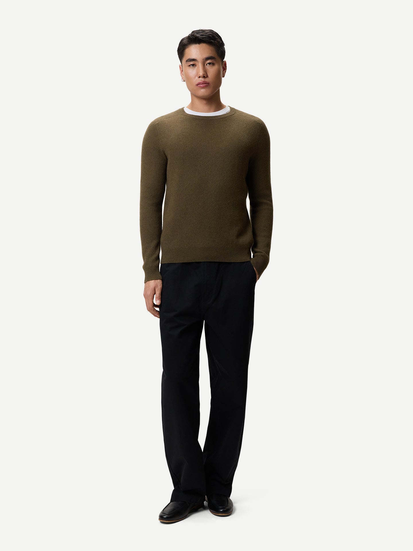 Men's Ribbed Cashmere Sweater color brown | GOBI Cashmere
