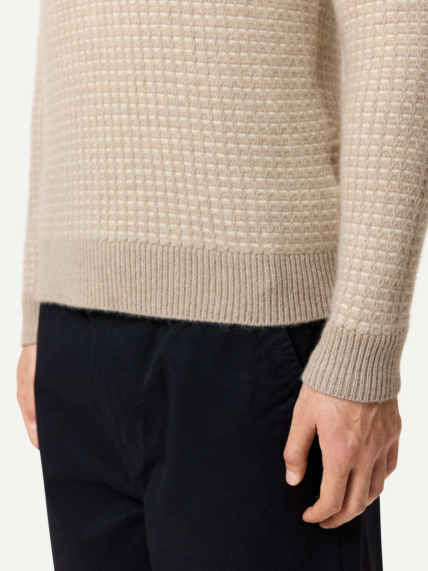 Pull Cachemire Waffle Homme Couleur beige Organique | GOBI Cashmere