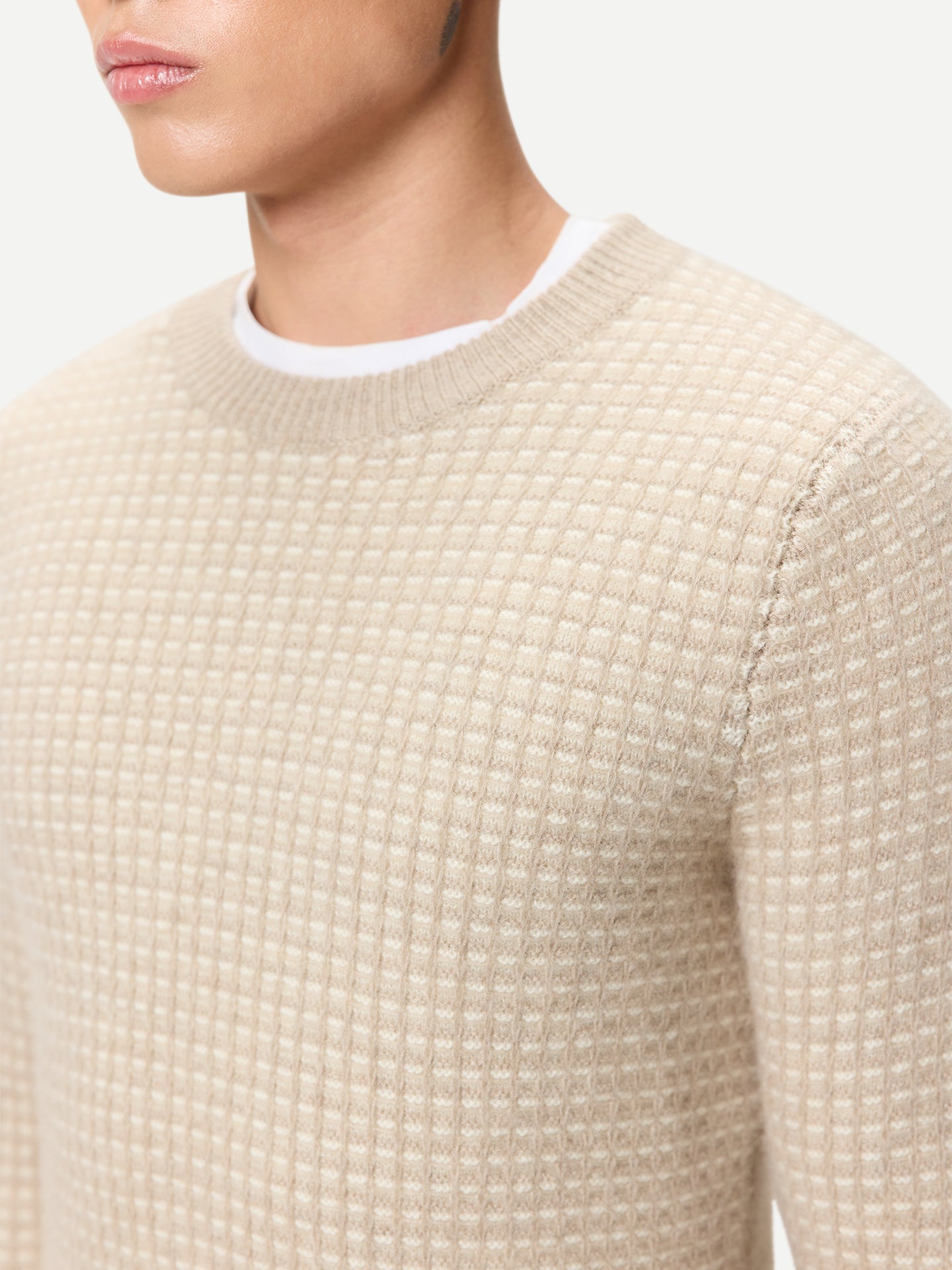 Pull Cachemire Waffle Homme Couleur beige Organique | GOBI Cashmere