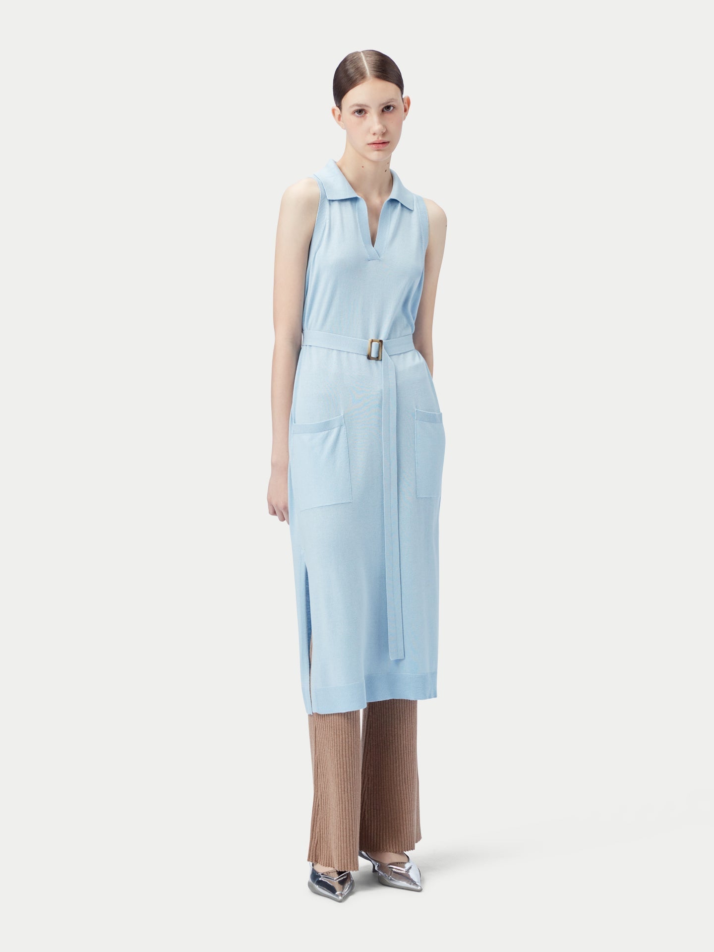 Robe polo sans manches en soie et cachemire | GOBI Cashmere